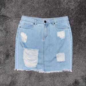 Forever 21 Life in Progress Distressed Light Wash Denim Skirt Size M